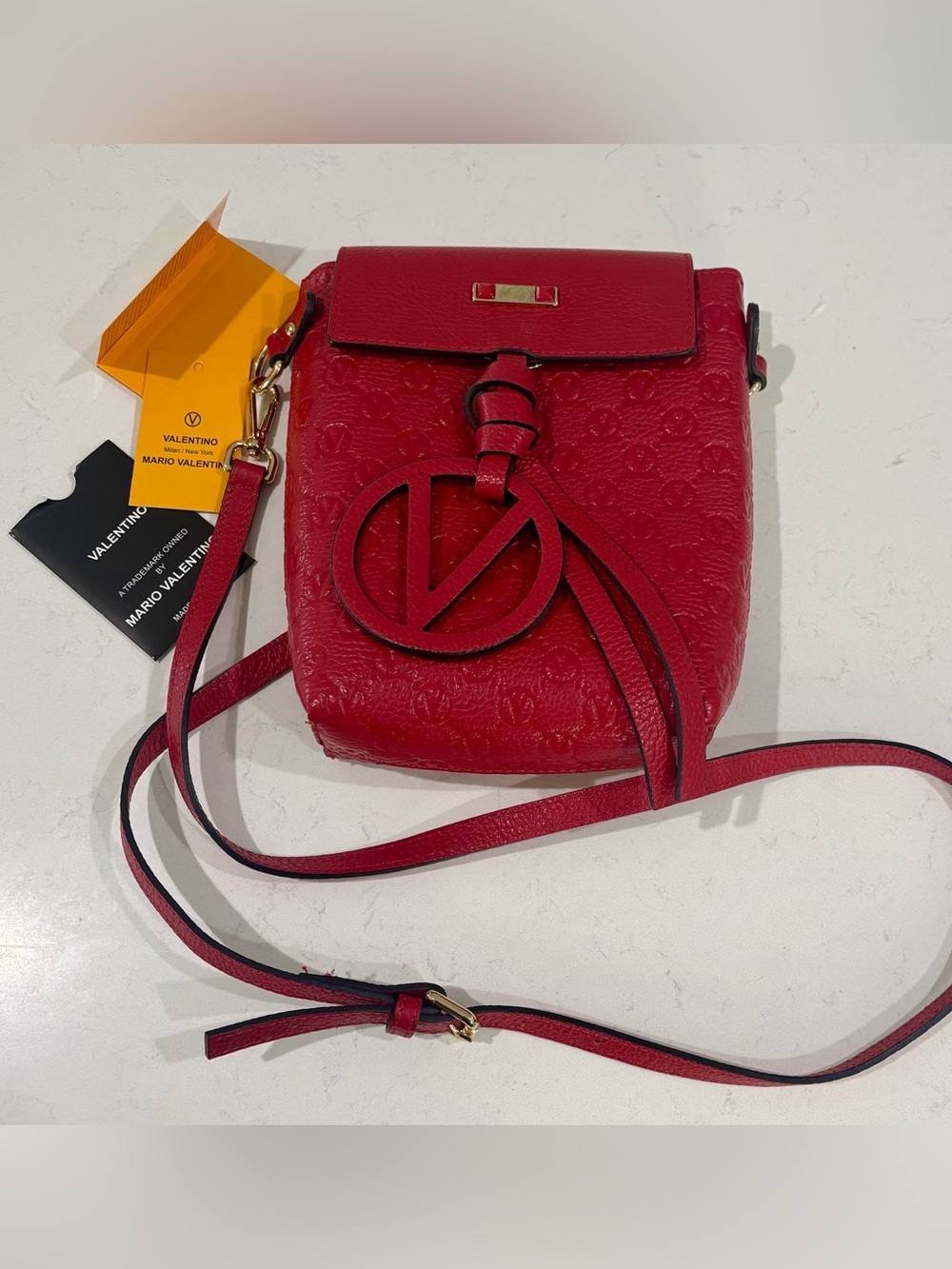 Valentino by Mario Valentino Salma Embossed Leather Crossbody Bag NWOT Red Italy - Picture 2 of 16